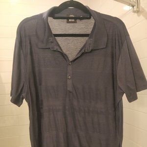 Hugo Boss Dark Navy Mercerized Polo Golf Shirt (subtle stripes) - XXL